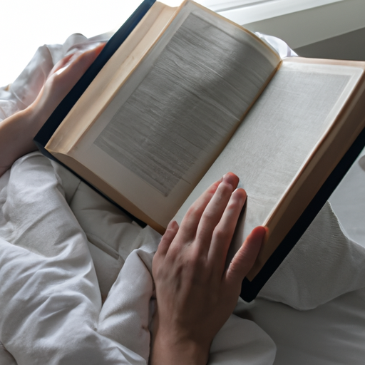 A person reading a book in bed as part of a relaxing bedtime routine